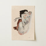 Crouching Nude in Shoes and Black Stockings - Egon Schiele Art Print / Canvas, 12x18’’ / 31x46cm / Unframed / no Border, Posters Prints &