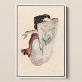 Crouching Nude in Shoes and Black Stockings - Egon Schiele Art Print / Canvas, 12x18’’ / 31x46cm / White Frame, Posters Prints & Visual