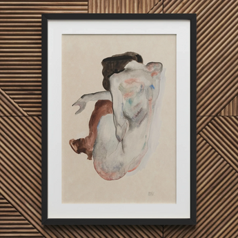 Crouching Nude in Shoes and Black Stockings - Egon Schiele Art Print / Canvas, 20x30’’ / 51x76cm / Frame / Matboard, Posters Prints &