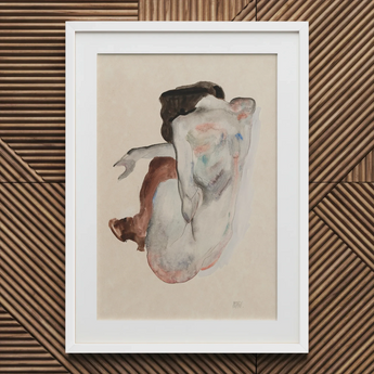 Crouching Nude in Shoes and Black Stockings - Egon Schiele Art Print / Canvas, 20x30’’ / 51x76cm / White Frame / Matboard, Posters Prints &