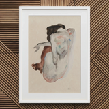 Crouching Nude in Shoes and Black Stockings - Egon Schiele Art Print / Canvas Framed Watercolor Painting Nude Figure Abstract Poses Soft