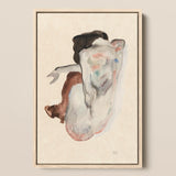 Crouching Nude in Shoes and Black Stockings - Egon Schiele Art Print / Canvas, Crouching Nude, Black Stockings, Shoulders Sealed Shut,