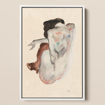 Crouching Nude in Shoes and Black Stockings - Egon Schiele Art Print / Canvas, Crouching Nude, Black Stockings, Shoulders Sealed Shut,