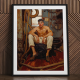 Gay Navy sailor art print, black frame, 24x32