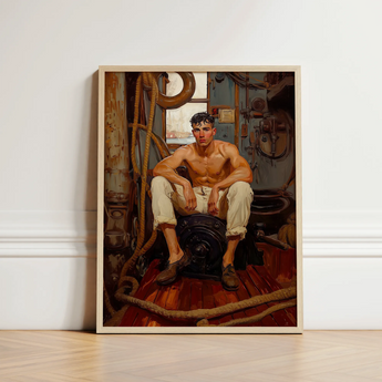Framed Painting Muscular Man White Trousers Brown Boots Gay Navy Sea, Queen, Art