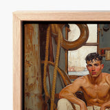 Framed Canvas Print Vintage-style Painting Young Man Nautical Gay Navy Sea, Queen, Art