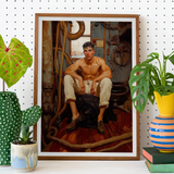 Cruising - Gay Navy Sea Queen Art Print, Framed Painting Shirtless Man Cluttered Interior Space