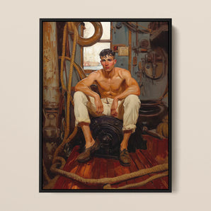 Cruising - Gay Navy Sea Queen Framed Canvas, 12x16’’ / 31x41cm / Black Floating Frame, Framed Painting Shirtless Sailor
