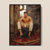 Cruising - Gay Navy Sea Queen Framed Canvas, 12x16’’ / 31x41cm / Black Floating Frame, Framed Painting Shirtless Sailor