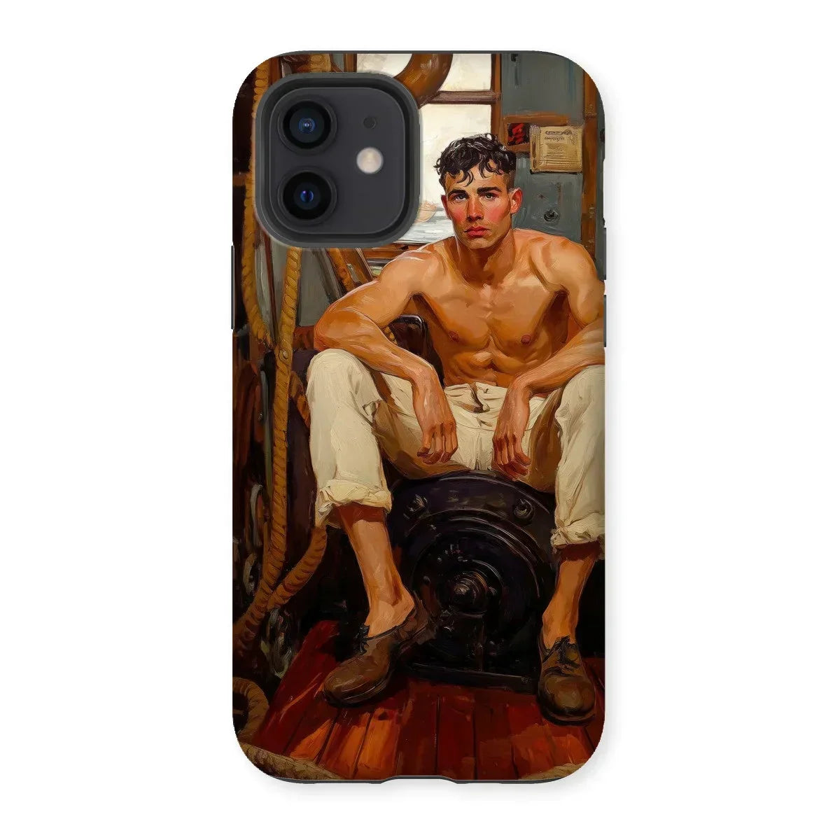 Cruising - Gay Navy Sea Queen Iphone Case, 12 / Matte, Phone Case Painted Portrait Shirtless Young Man Seated