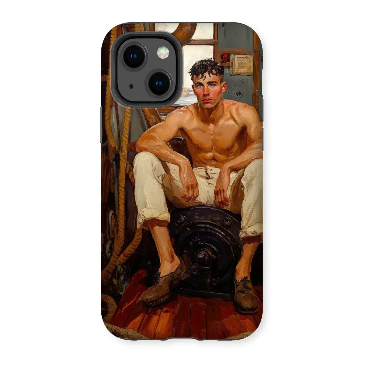 Cruising - Gay Navy Sea Queen Iphone Case, 13 / Matte, Phone Case Painted Portrait Shirtless Young Man Seated