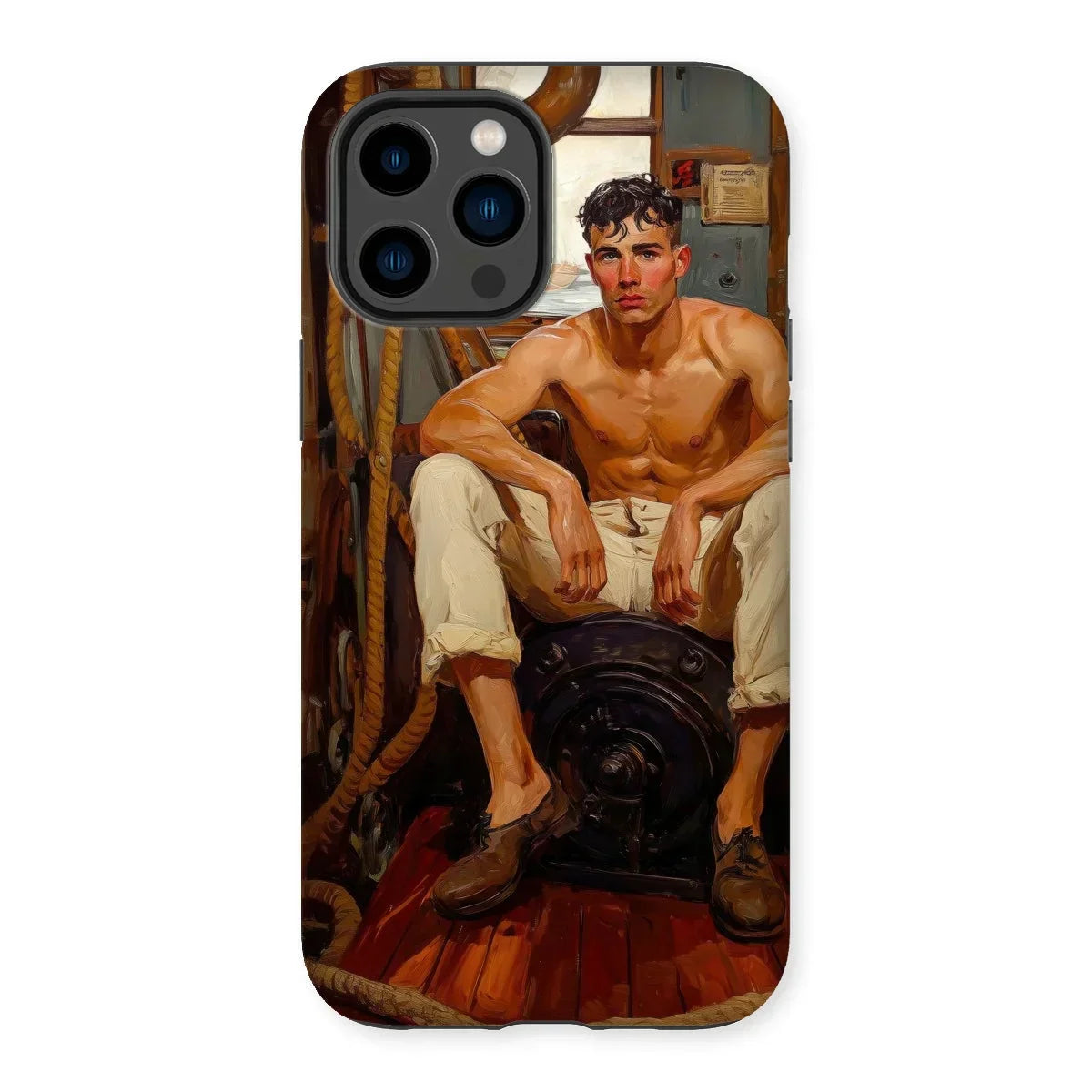 Cruising - Gay Navy Sea Queen Iphone Case, 14 Pro Max / Matte, Phone Case Painted Portrait Shirtless Man Exercise Equipment