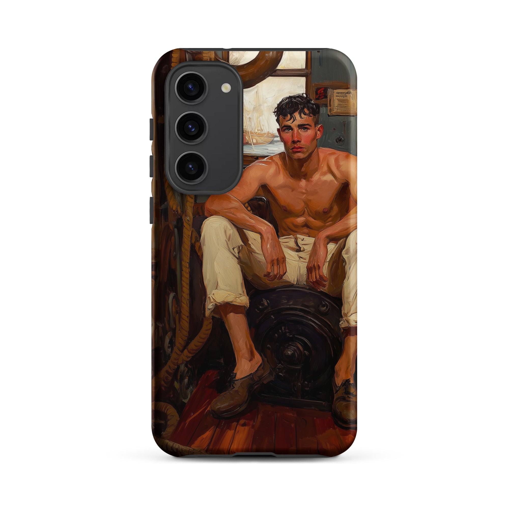 Cruising Gay Navy Sea Queen Samsung Case, Galaxy S23 Plus / Matte, Smartphone Case Classical Painting Shirtless Man