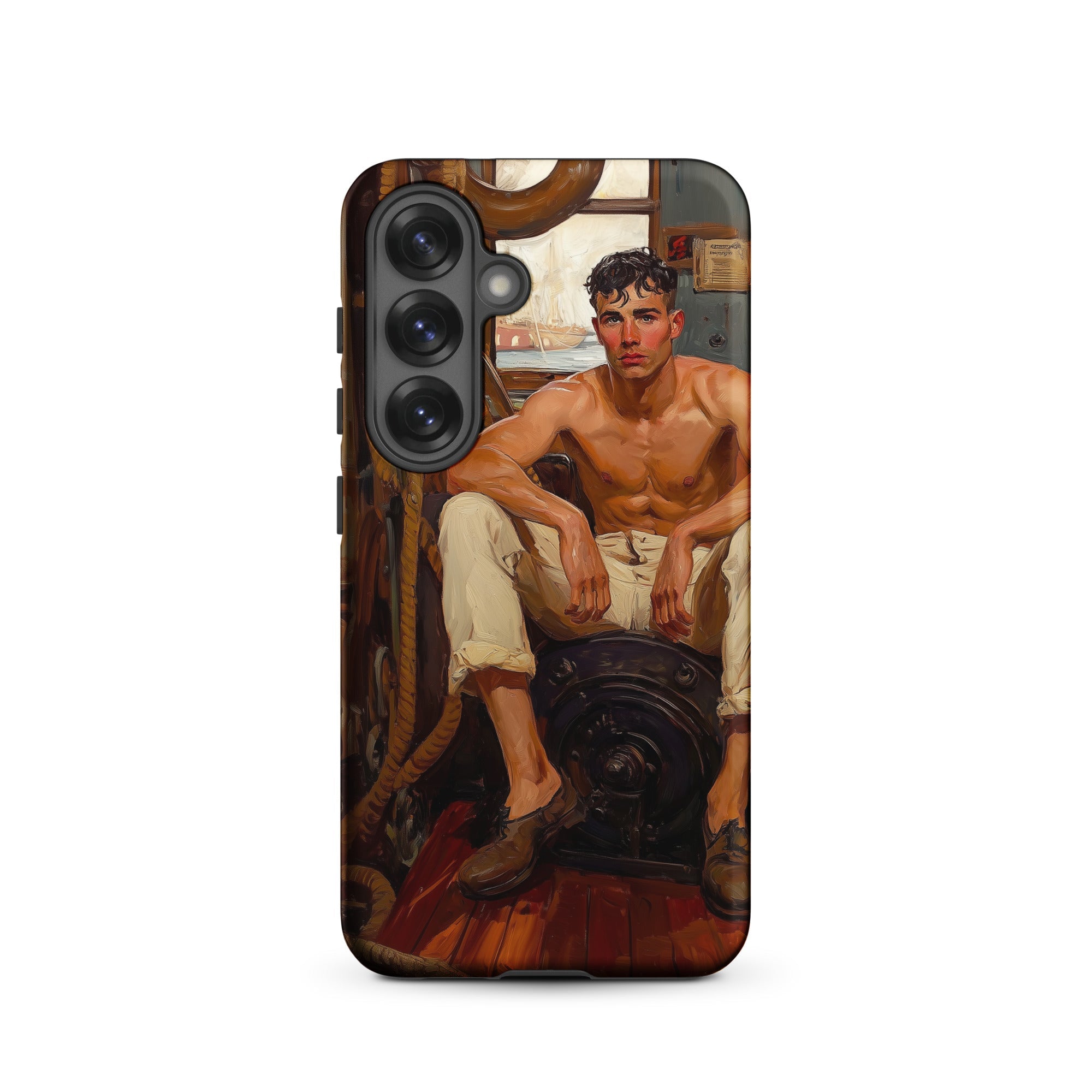 Cruising Gay Navy Sea Queen Samsung Case, Galaxy S25 / Matte, Black Smartphone Case Painting Shirtless Man White Pants