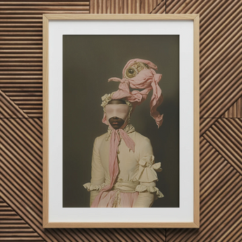 Crystal Clear - Modern Rococo Era Fashion Art Print / Canvas Pink Floral Scarf Ruffled Edges Bow Tie Beige Rococo Era Fashion, Modern