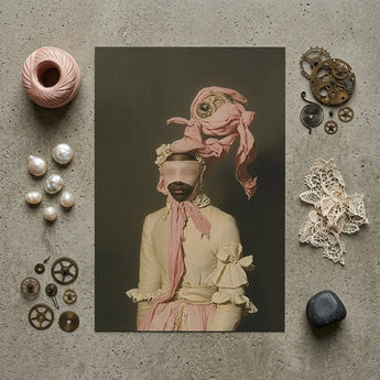 Crystal Clear - Modern Rococo Era Fashion Art Print / Canvas Portrait Print Figure Ornate Vintage-style Outfit Pink Fabric Rococo Era