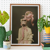 Crystal Clear - Modern Rococo Era Fashion Art Print, Framed Portrait Person Pink Garb