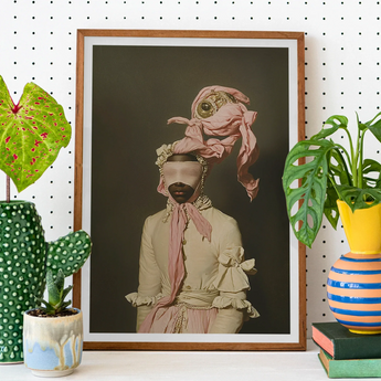 Crystal Clear - Modern Rococo Era Fashion Art Print, Framed Portrait Person Pink Garb