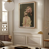 Crystal Clear - Modern Rococo Era Fashion Art Print, Framed Portrait Woman Pink Scarf Blindfold