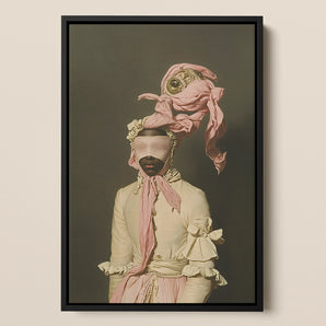 Crystal Clear Modern Rococo Era Fashion Framed Canvas, Framed Portrait Person Elaborate Pink Cream Attire