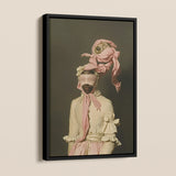 Crystal Clear Modern Rococo Era Fashion Framed Canvas, Framed Portrait Person Elaborate Pink Attire