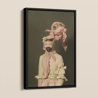 Crystal Clear Modern Rococo Era Fashion Framed Canvas, Framed Portrait Person Elaborate Pink Attire