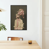 Crystal Clear Modern Rococo Era Fashion Framed Canvas, Framed Portrait Person Pink Fabric