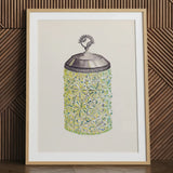 Cut glass jelly jar art print in natural frame