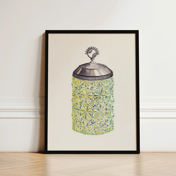 Cut Glass Jelly Jar - Dorothy Posten Decorative Art Print / Canvas Watercolor Illustration Vintage-style Intricate Starburst Patterns