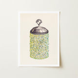 Cut Glass Jelly Jar - Dorothy Posten Decorative Art Print / Canvas Vintage-style Green Cut-glass Silver-toned Lid Ornate Handle Posten’s,