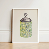 Cut Glass Jelly Jar - Dorothy Posten Decorative Art Print / Canvas Watercolor Illustration Vintage-style Intricate Starburst Patterns