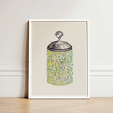 Cut Glass Jelly Jar - Dorothy Posten Decorative Art Print / Canvas Watercolor Illustration Vintage-style Intricate Starburst Patterns