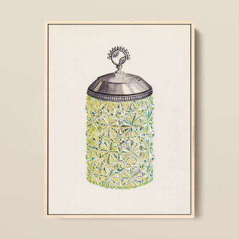 Cut Glass Jelly Jar - Dorothy Posten Decorative Art Print / Canvas Vintage-style Green Cut-glass Jar Silver-toned Lid Ornate Handle Dorothy