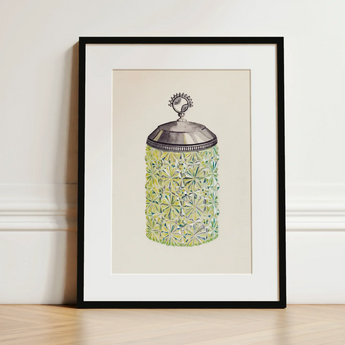 Cut Glass Jelly Jar - Dorothy Posten Decorative Art Print / Canvas Watercolor Illustration Vintage-style Green Glass Jar Intricate