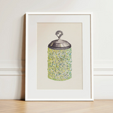 Cut Glass Jelly Jar - Dorothy Posten Decorative Art Print / Canvas Watercolor Illustration Vintage-style Glass Jar Intricate Starburst Cut