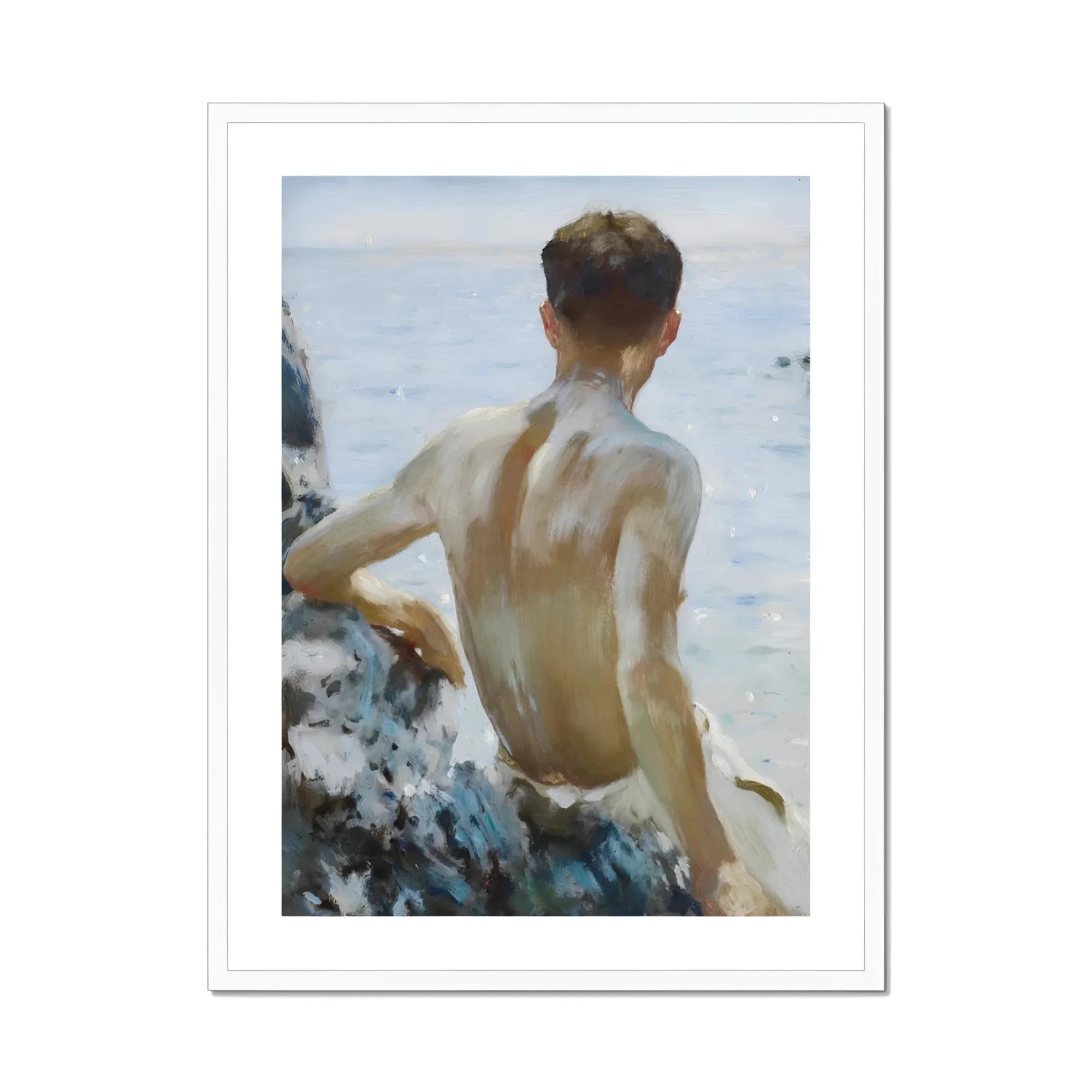 Beach Study - Henry Scott Tuke Plein-air Art Print, Framed Painting Man Sea