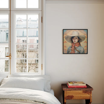 Dai Lu - Chinese Lesbian Cowgirl Framed Canvas, Framed Portrait Person Wide-brimmed Hat