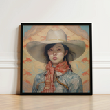 Framed Artwork Woman Wide-brimmed White Hat Orange Patterned Gaysian Lesbian Cowgirl, Elegant Outlaw Reminding, Spirit’s Queer