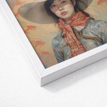 Framed Portrait Woman Wide-brimmed Hat Orange Scarf Set Gaysian Lesbian Cowgirl, Elegant Outlaw Reminding, Spirit’s Queer