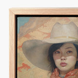 Framed Canvas Painting Woman Wide-brimmed Hat Soft Earthy Gaysian Lesbian Cowgirl, Elegant Outlaw Reminding, Spirit’s Queer