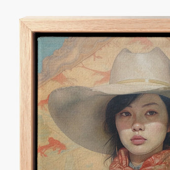 Framed Canvas Painting Woman Wide-brimmed Hat Soft Earthy Gaysian Lesbian Cowgirl, Elegant Outlaw Reminding, Spirit’s Queer