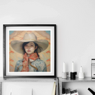 Dai Lu - Gaysian Lesbian Cowgirl Art Print, Framed Artwork Cowgirl Wide-brimmed Hat Orange Bandana