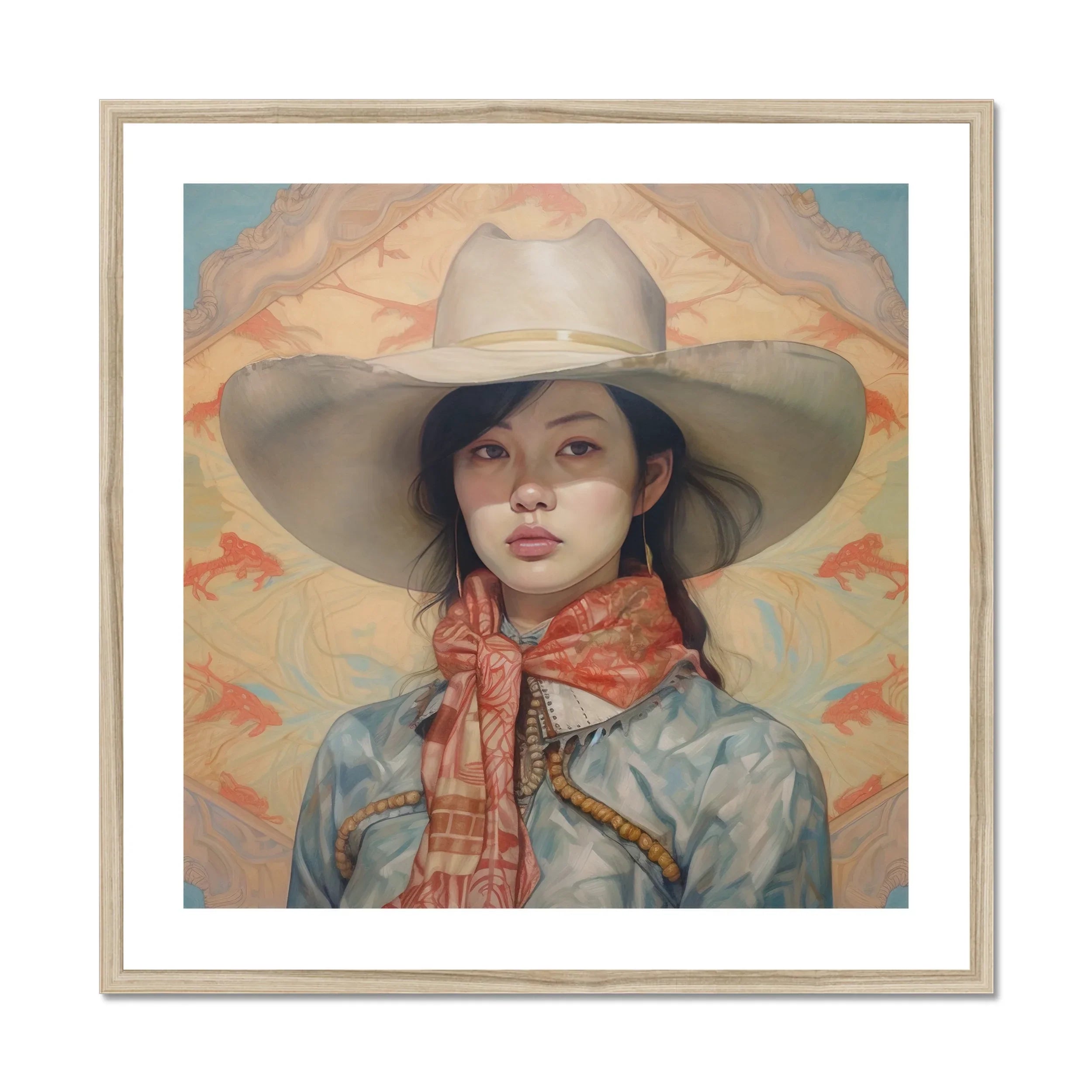 Dai Lu - Gaysian Lesbian Cowgirl Art Print, Framed Portrait Woman Cowboy Hat