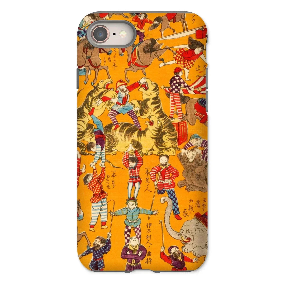 Daikyokubam - Japanese Circus Art Iphone Case, 8 / Matte, Colorful Phone Case Chaotic Circus-themed Illustration Acrobats Animals