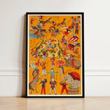 Daikyokubam Japanese Circus - Meiji Era Art Print / Canvas Vibrant Orange-framed Lively Scene Performers Woodcut, Meiji-era Japan, Prints