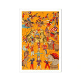 Daikyokubam Japanese Circus - Meiji Era Art Print / Canvas Vintage Circus-themed Illustration Acrobats Performers Animals Orange Background