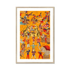 Daikyokubam Japanese Circus Meiji Era Art Print, Vintage Circus Themed Artwork Acrobats Performers Animals Orange Background