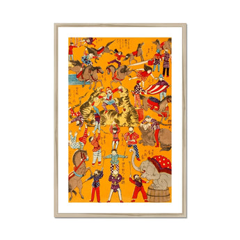 Daikyokubam Japanese Circus - Meiji Era Art Print, Vintage Circus-themed Artwork Acrobats Performers Animals Orange Background