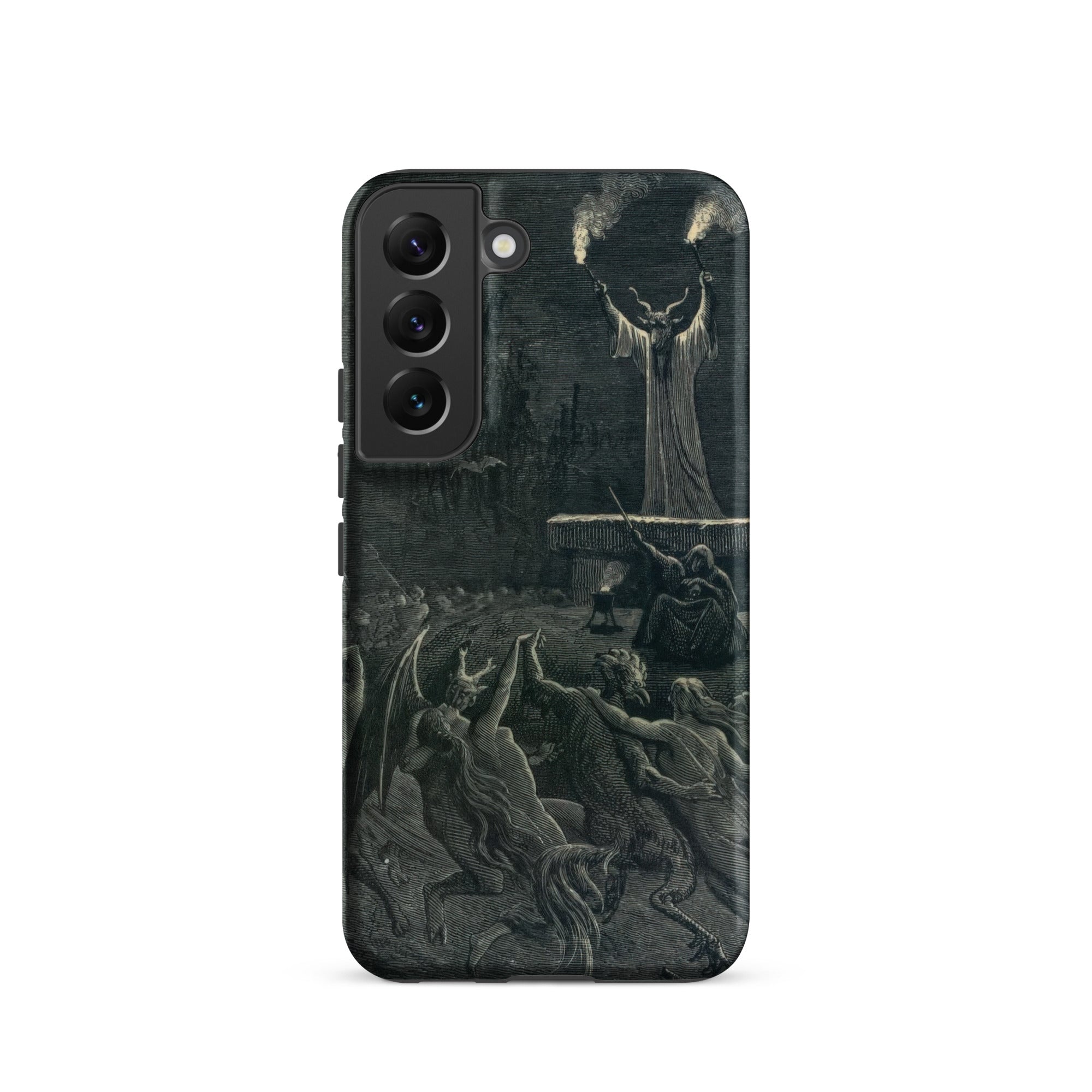 Dance of the Sabbath Emile Bayard Samsung Case, Galaxy S22 / Matte, Black Smartphone Case Dark Intricate Illustration Horned Figure