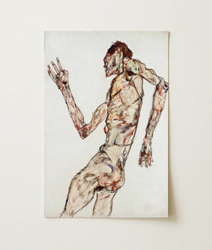 Sketch Nude Muscular Figure Dynamic Motion Rendered Expressive Hand Thrown Open, Egon Schiele Art, Print, Called, Movement Mid-lurch,
